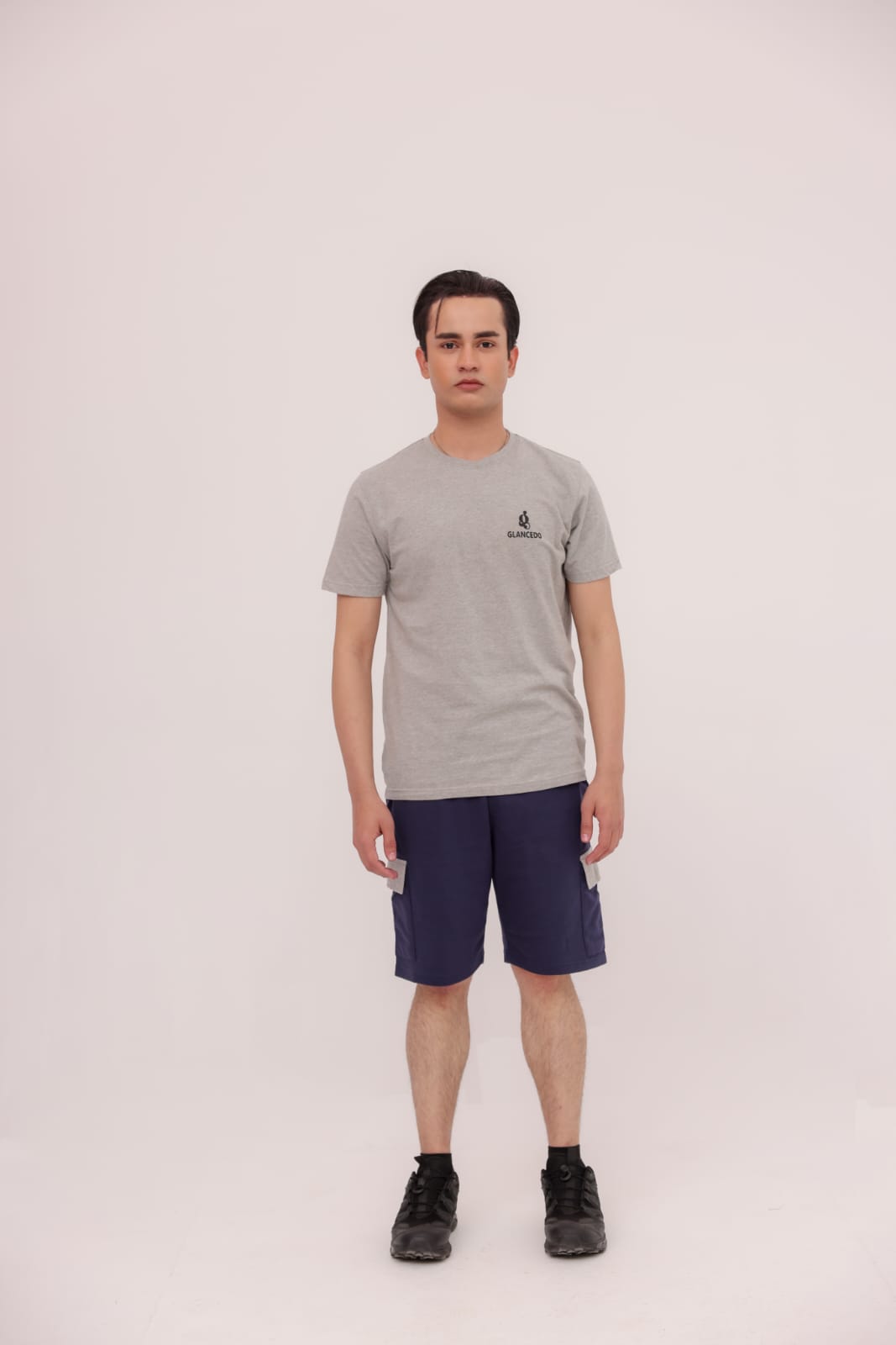 GL-10043 Grey Blue Cargo Long Short Suit Single Jersey