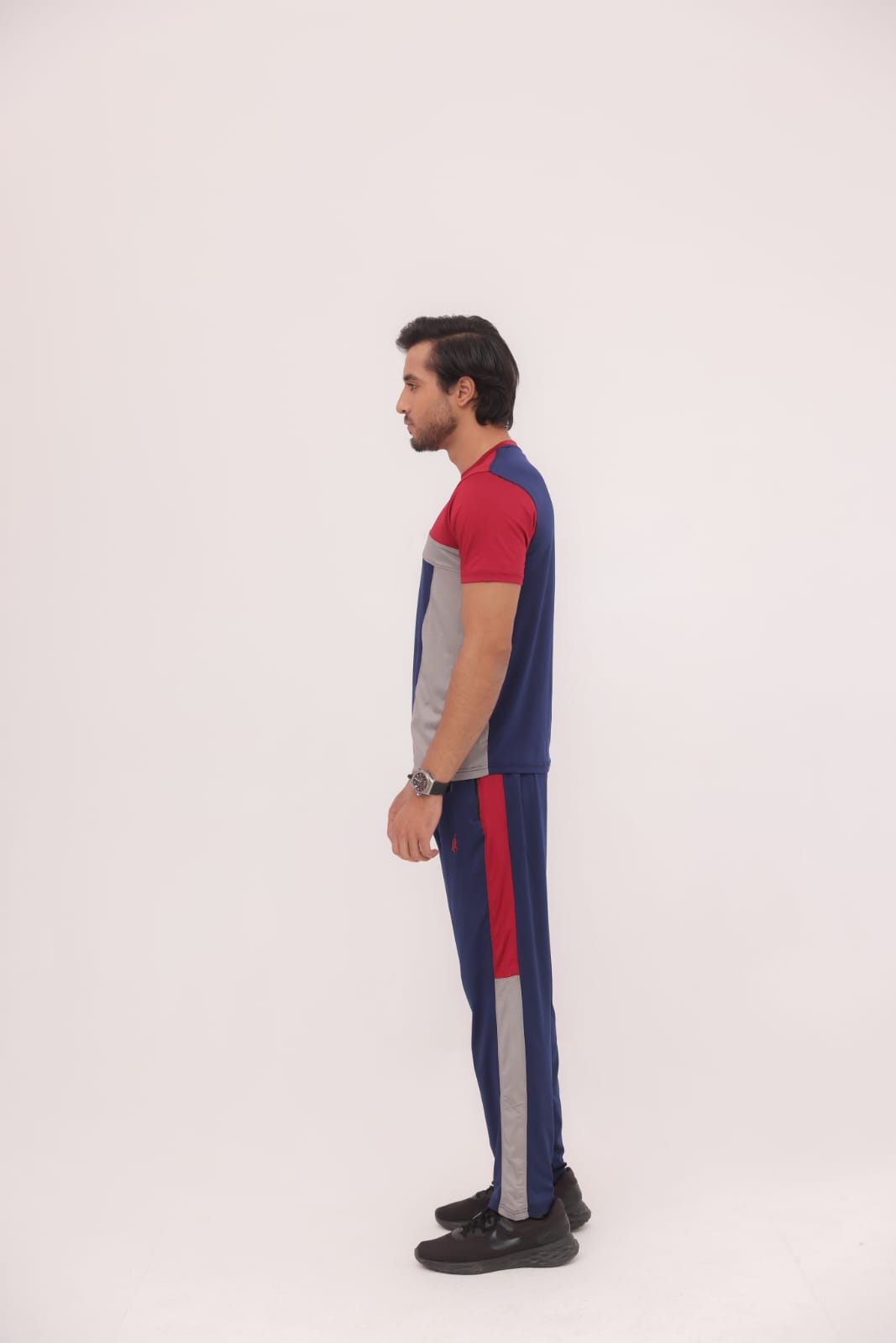 GL-10017 Maroon Grey Blue Stretchable Drifit Tracksuit
