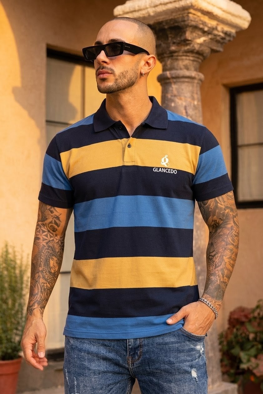 GL-10001 Black Mustard Blue Polo Shirt Pk Pure Cotton