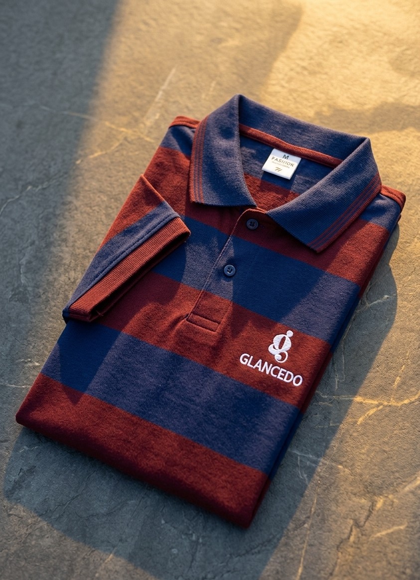 GL-10001 Blue Maroon Polo Shirt Pk Pure Cotton