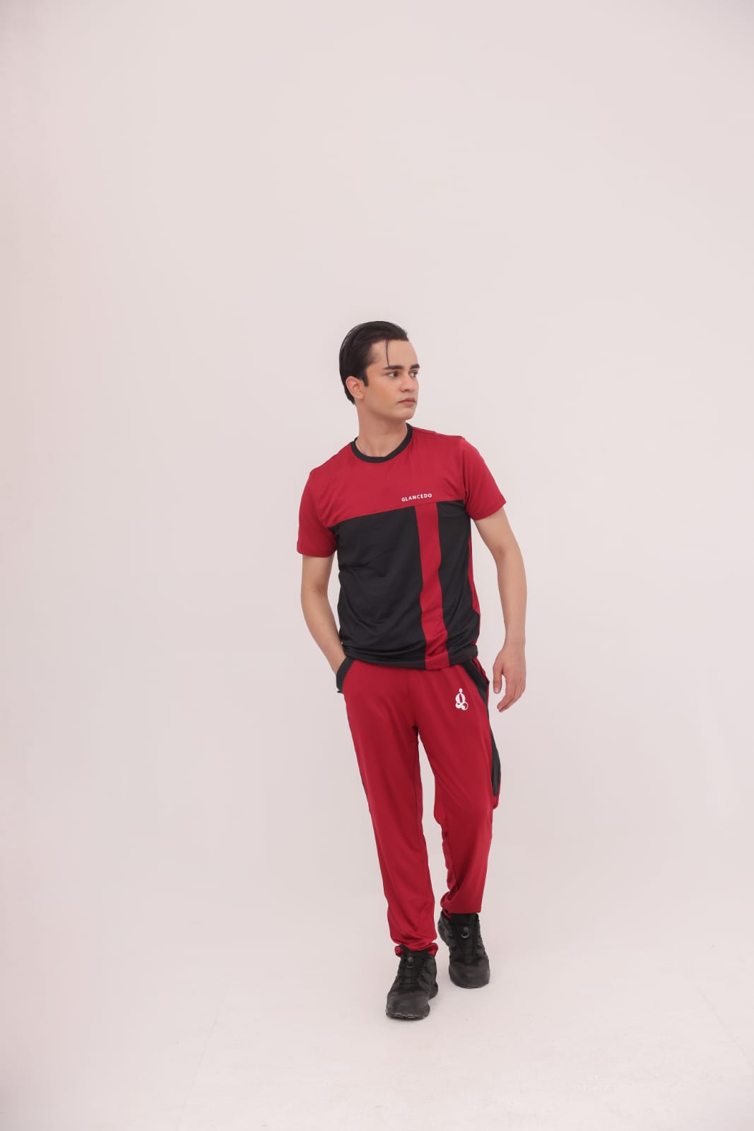 GL-10018 Maroon Black Stretchable Dri fit Tracksuit