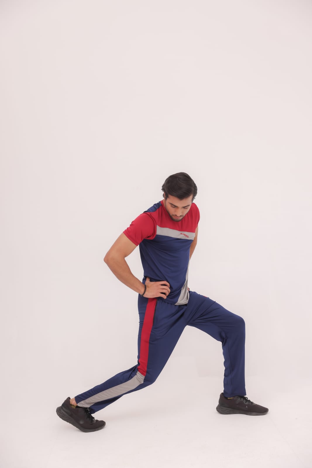 GL-10017 Maroon Grey Blue Stretchable Drifit Tracksuit