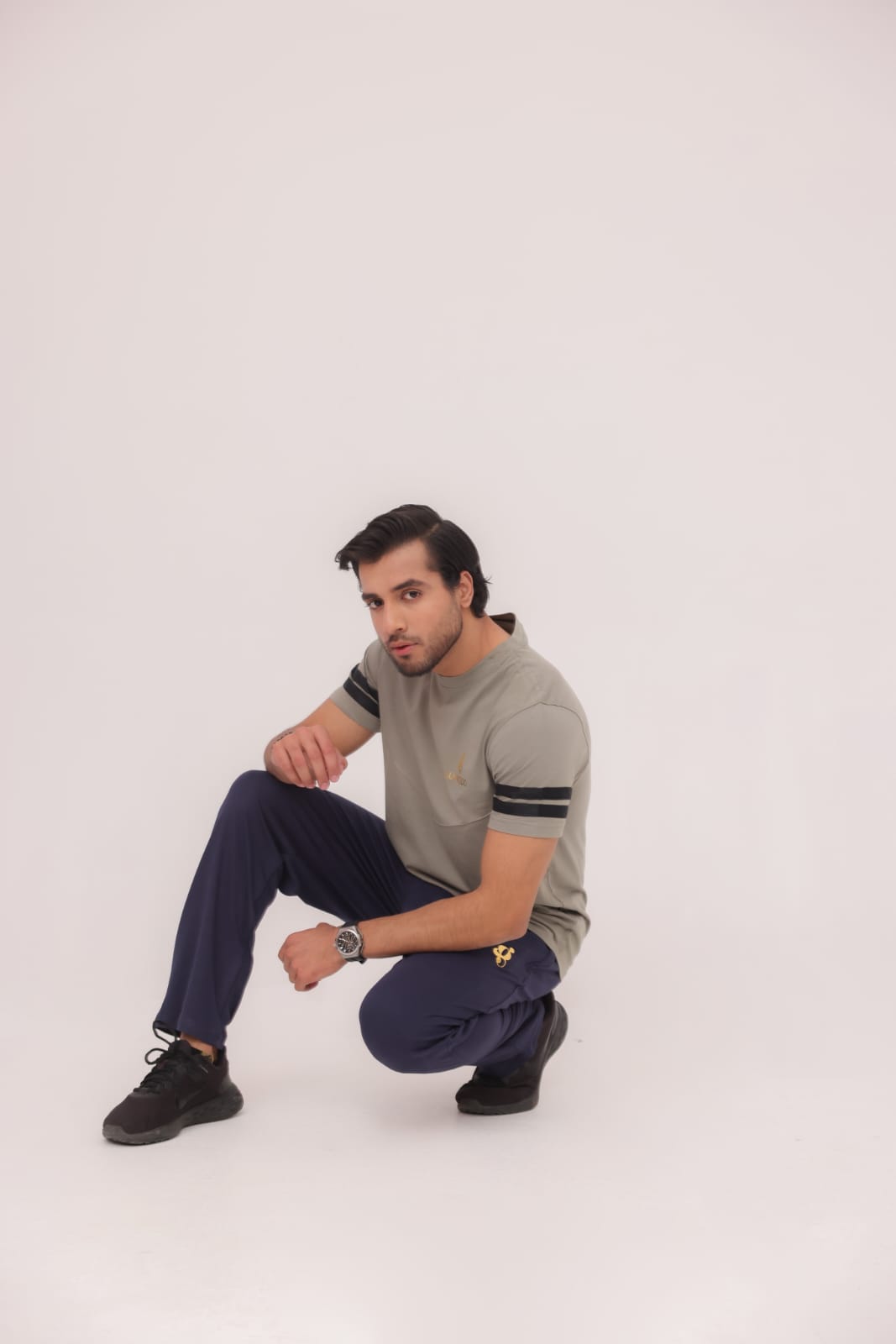 GL-10016 Contract Grey + Blue Single Jersey Tracksuit