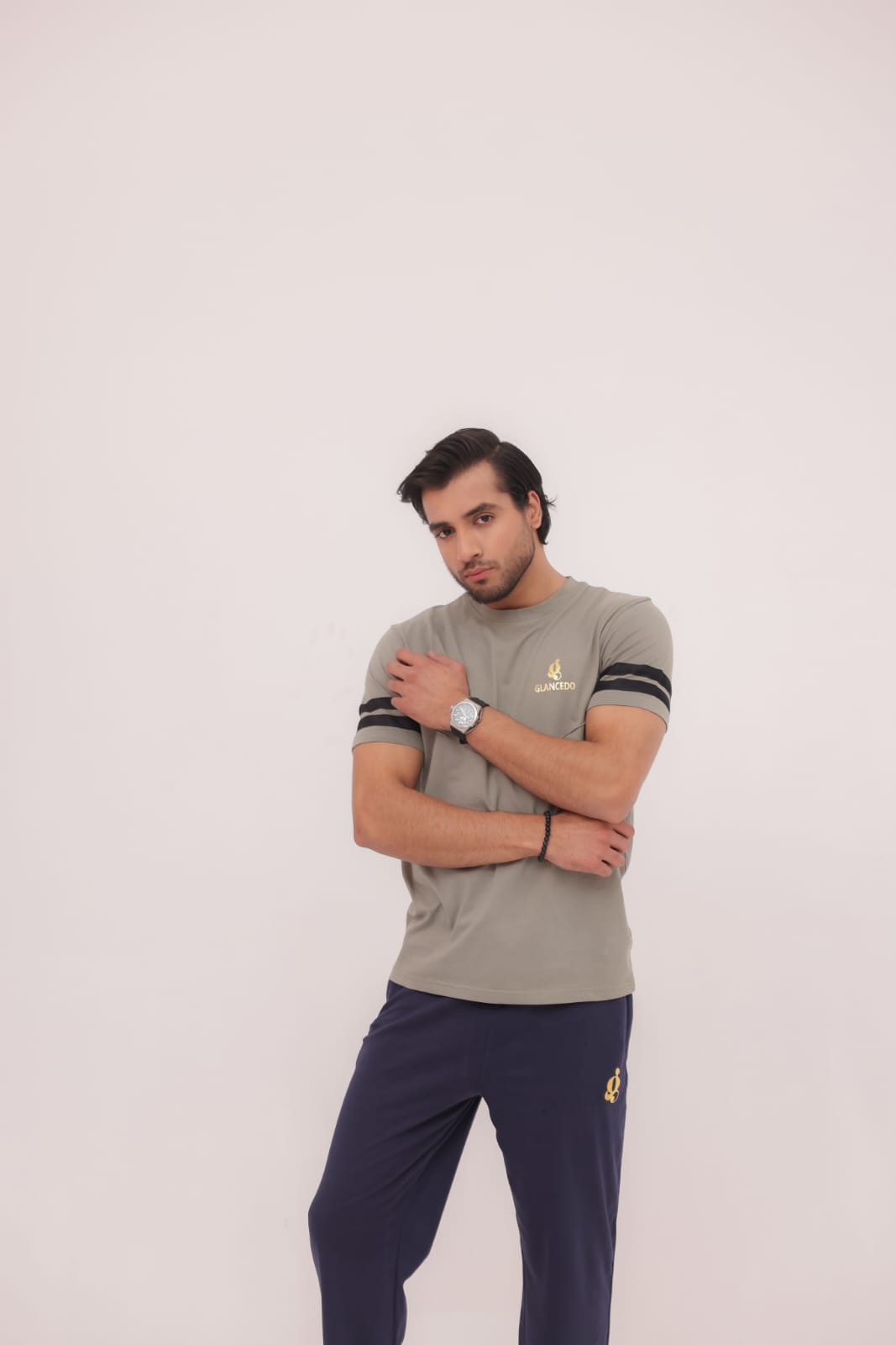 GL-10016 Contract Grey + Blue Single Jersey Tracksuit