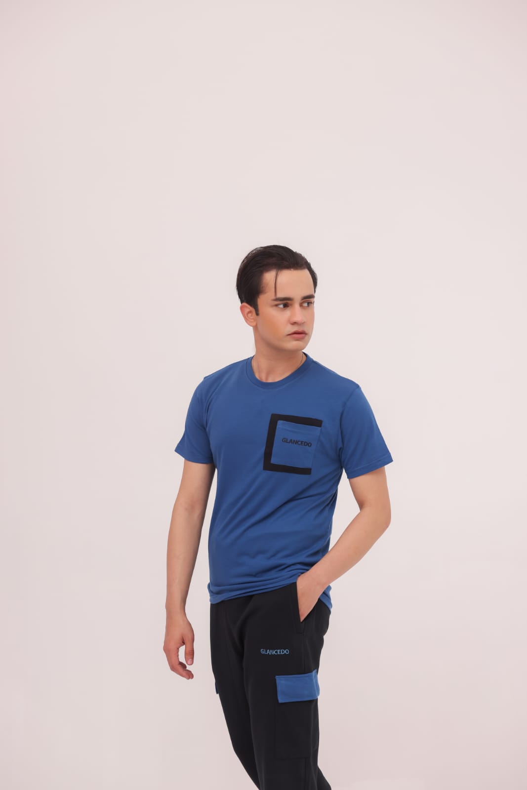 GL-10015 Blue + Black Fine Jersey tracksuit