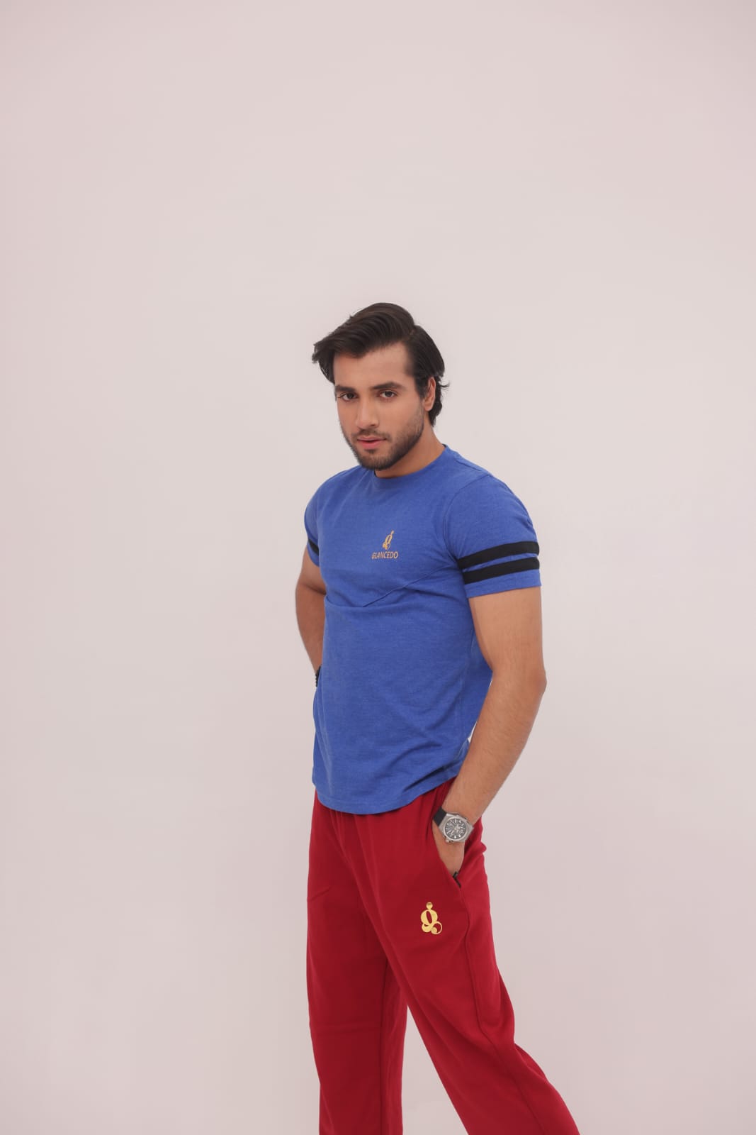 GL-10016 Royal Blue + Maroon Single Jersey Tracksuit
