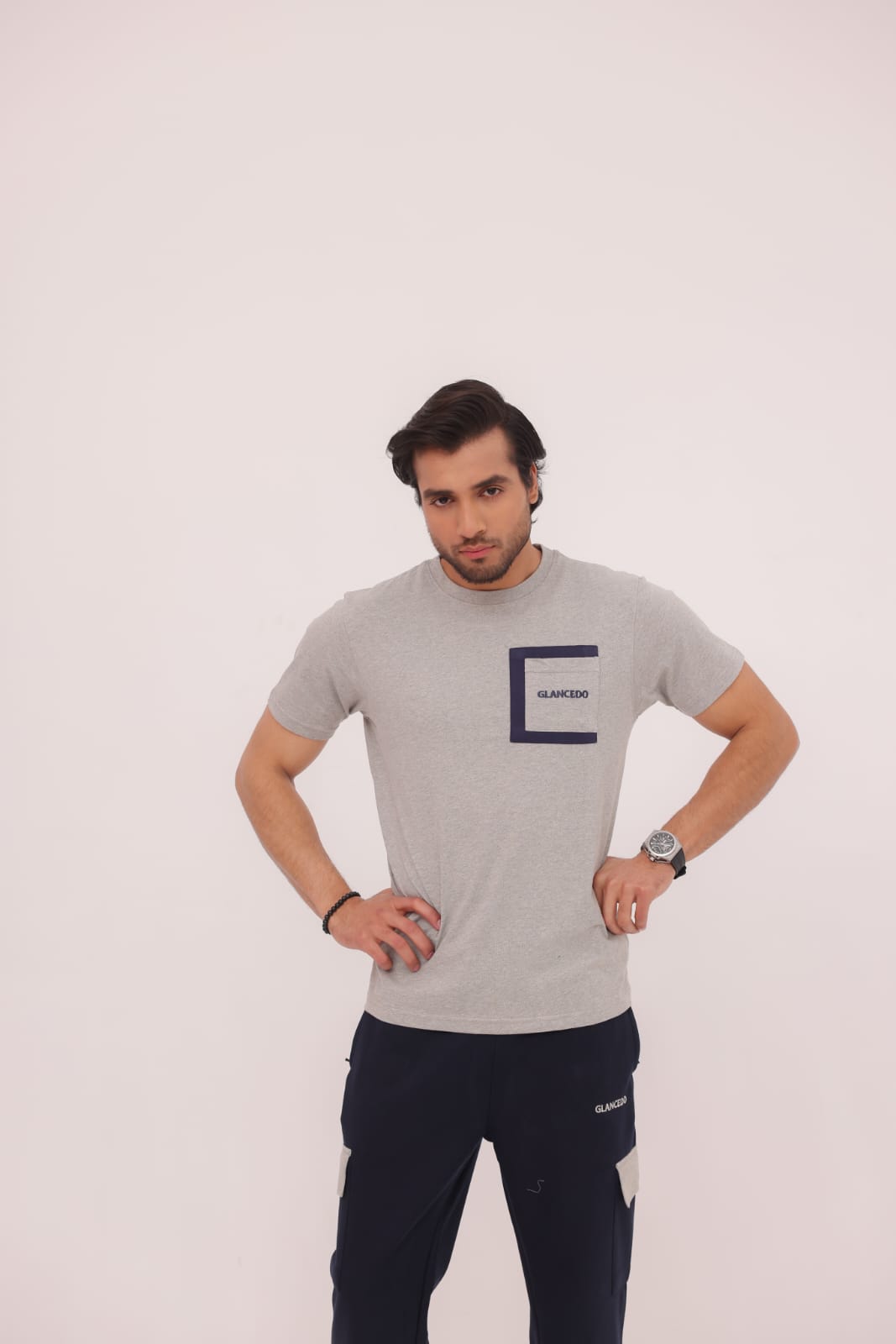 GL-10015 Grey + Navy  Fine Jersey Tracksuit