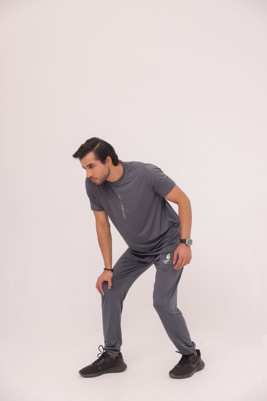 GL-1006 Golden+Grey Stretchable Dri fit Tracksuit