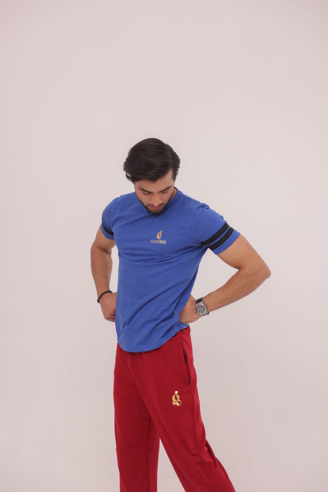GL-10016 Royal Blue + Maroon Single Jersey Tracksuit