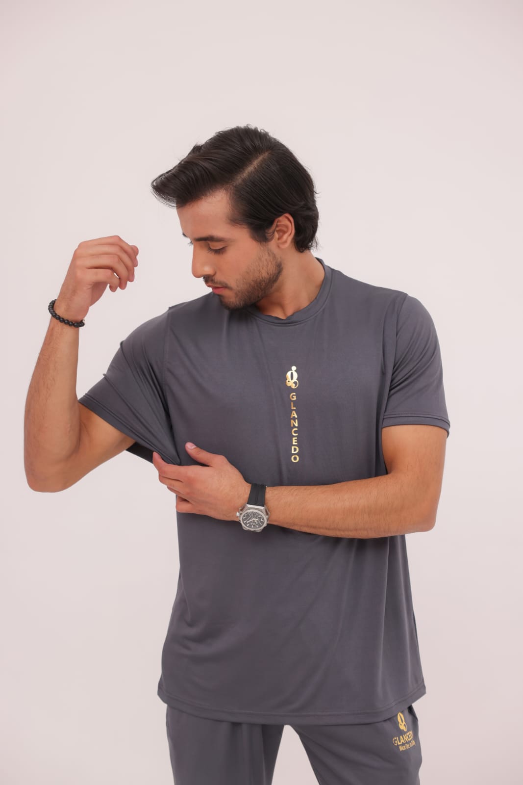 GL-1006 Golden+Grey Stretchable Dri fit Tracksuit
