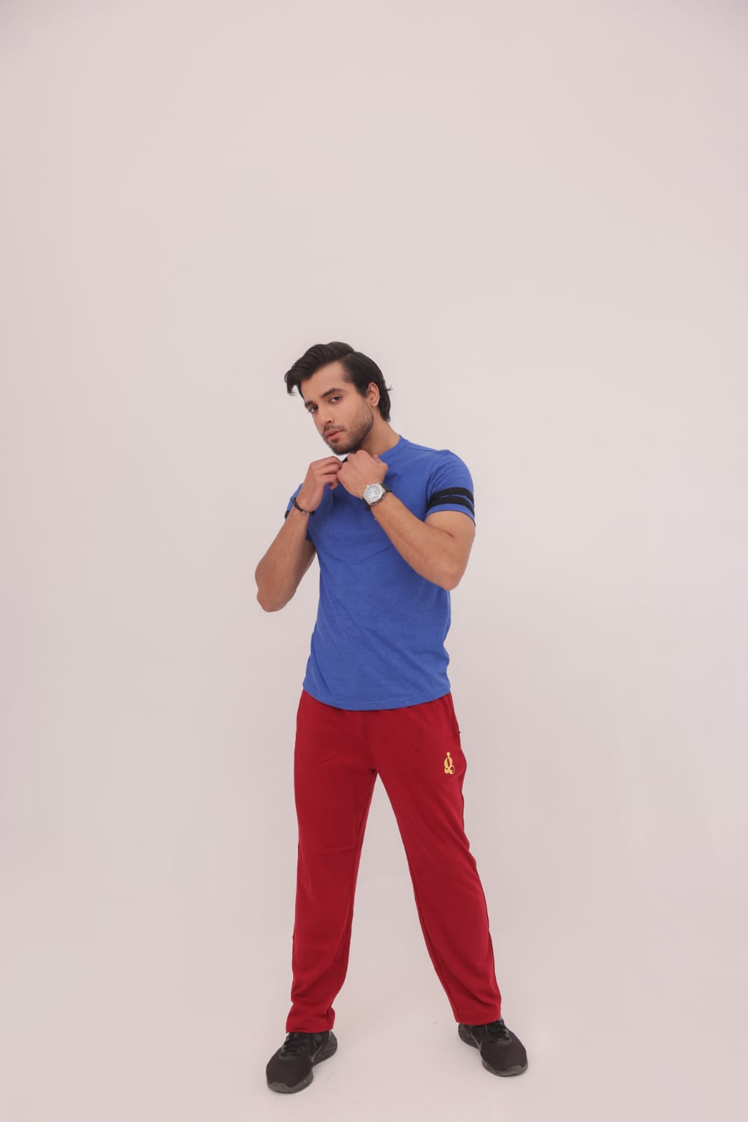 GL-10016 Royal Blue + Maroon Single Jersey Tracksuit