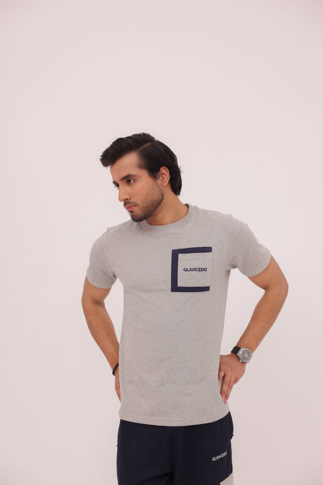 GL-10015 Grey + Navy  Fine Jersey Tracksuit