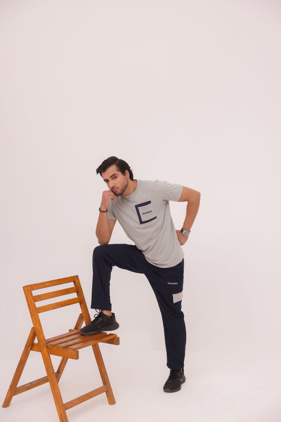 GL-10015 Grey + Navy  Fine Jersey Tracksuit