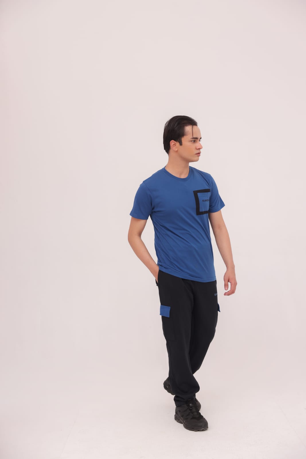 GL-10015 Blue + Black Fine Jersey tracksuit