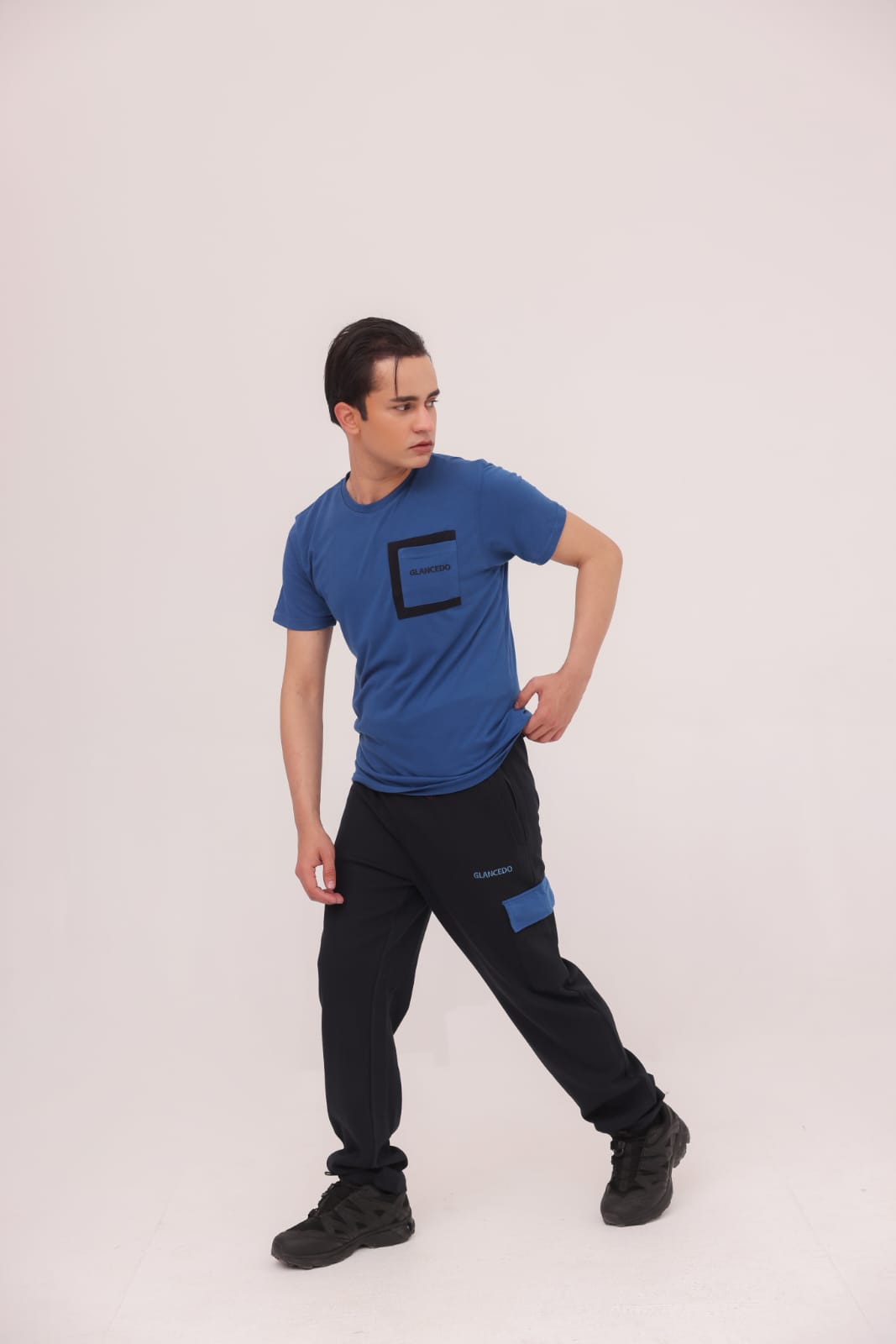 GL-10015 Blue + Black Fine Jersey tracksuit