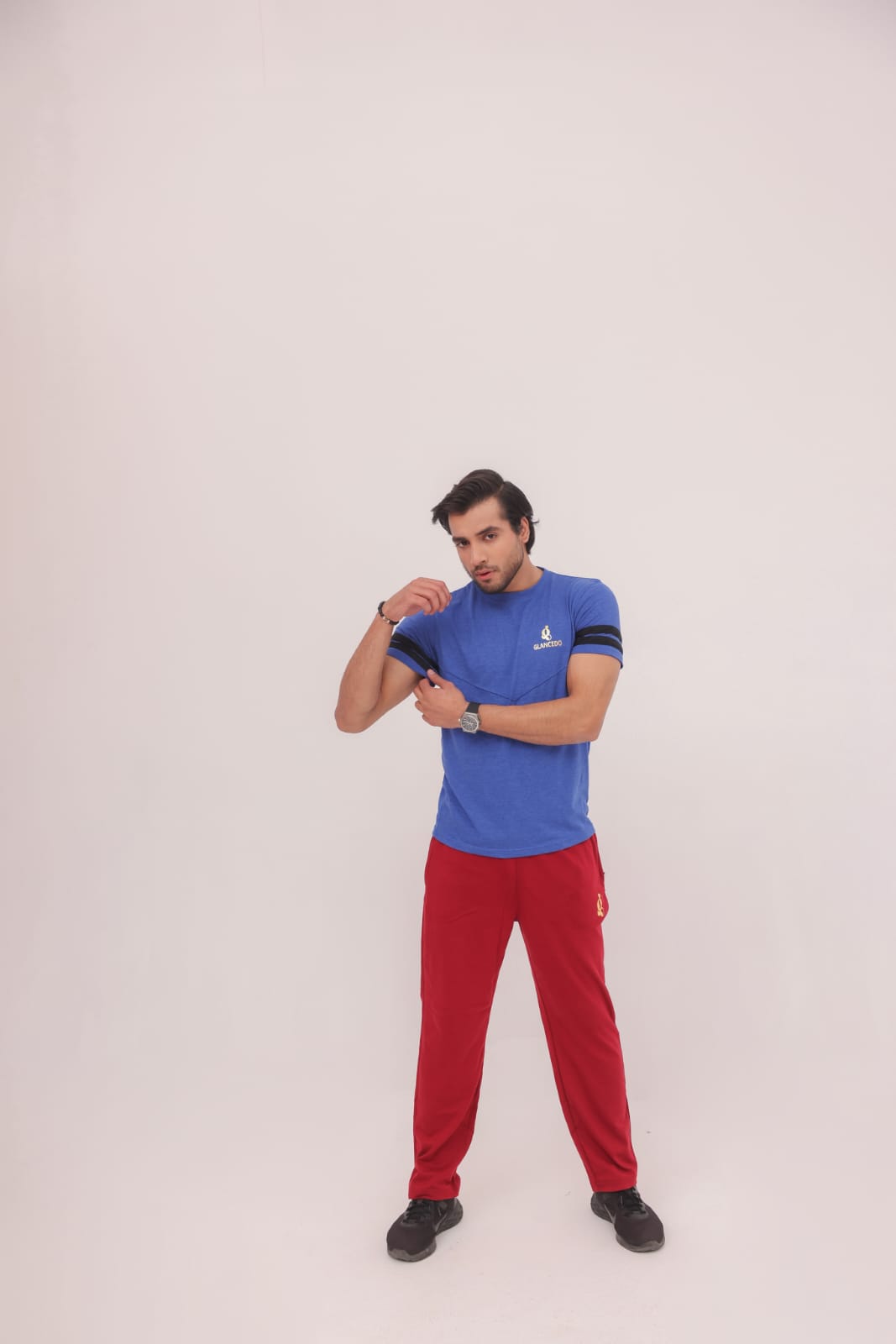GL-10016 Royal Blue + Maroon Single Jersey Tracksuit
