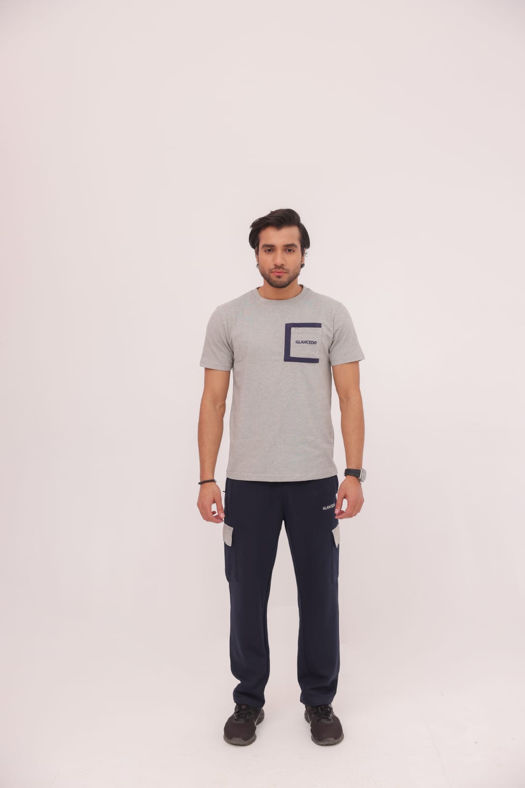 GL-10015 Grey + Navy  Fine Jersey Tracksuit