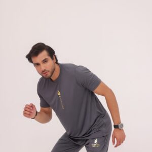 GL-1006 Golden+Grey Stretchable Dri fit Tracksuit