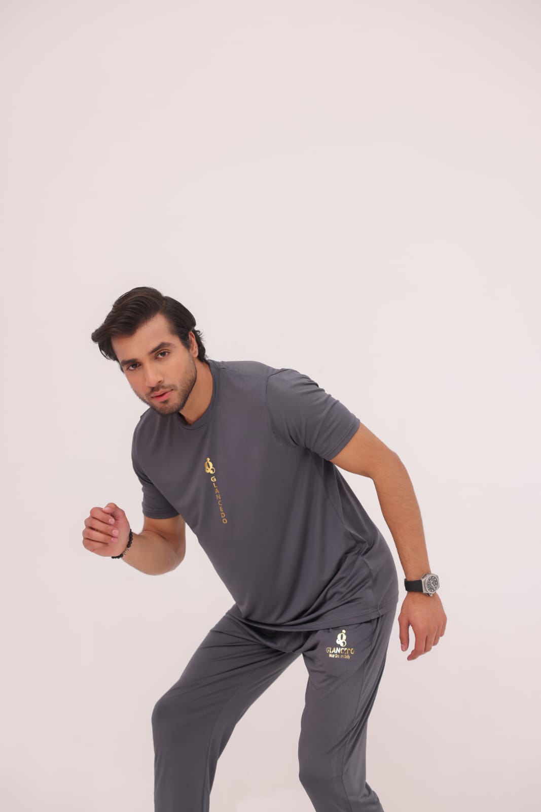 GL-1006 Golden+Grey Stretchable Dri fit Tracksuit