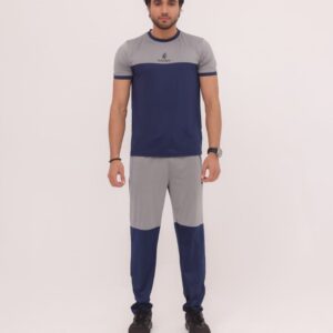 GL-10039 Blue + Grey Stretchable Dri fit Tracksuit