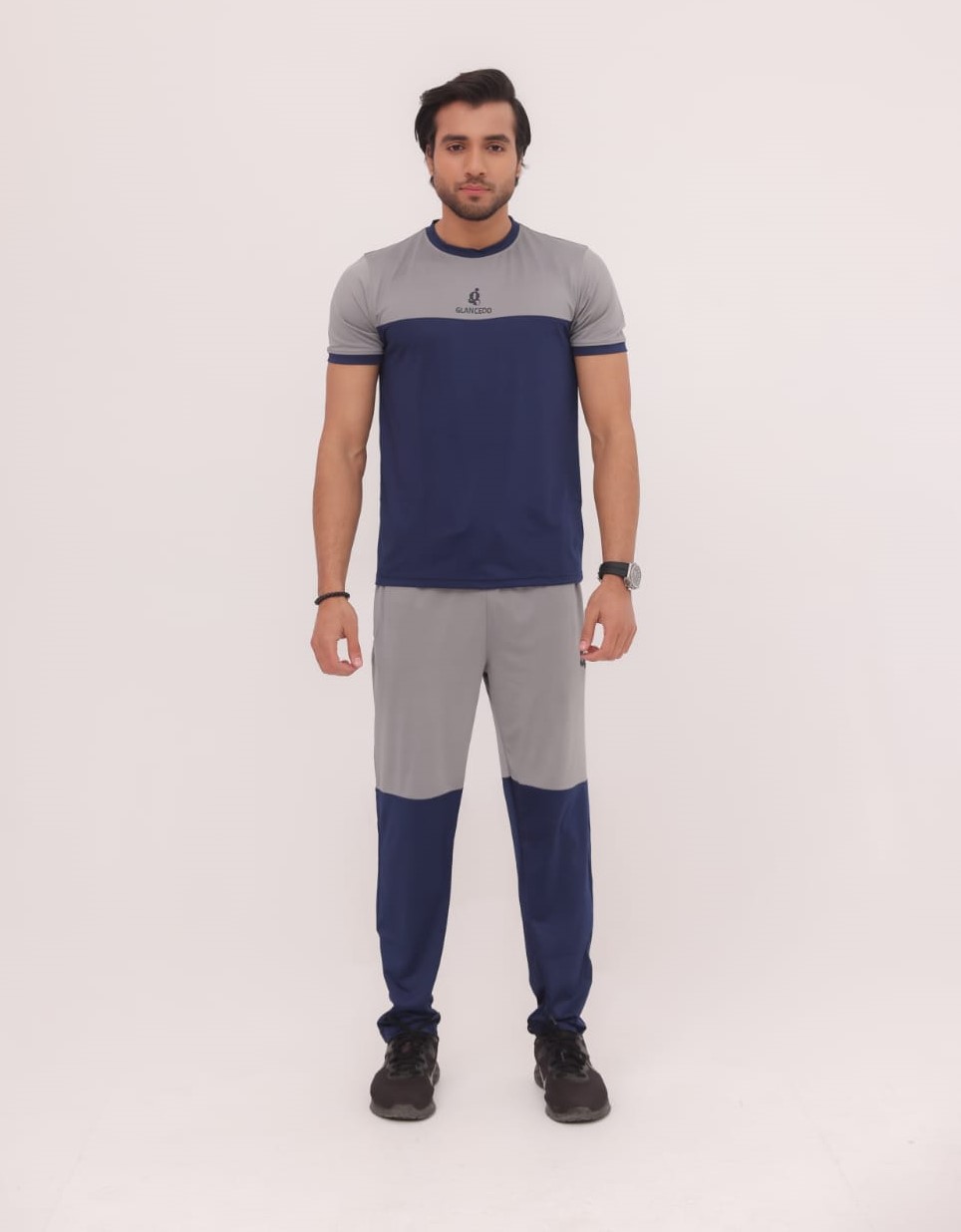 GL-10039 Blue + Grey Stretchable Dri fit Tracksuit