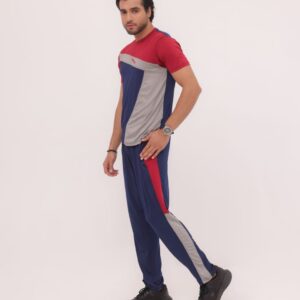 GL-10017 Maroon Grey Blue Stretchable Drifit Tracksuit