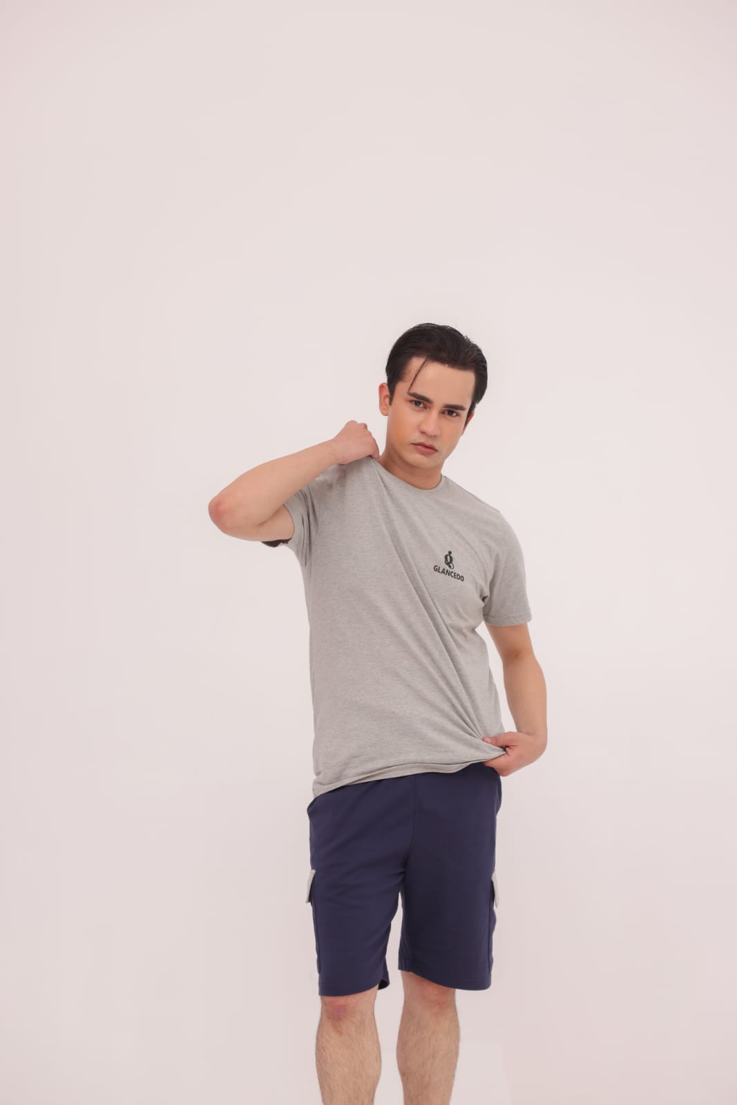 GL-10043 Grey Blue Cargo Long Short Suit Single Jersey