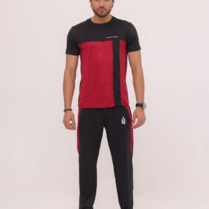 GL-10018 Black Maroon Stretchable Dri fit Tracksuit