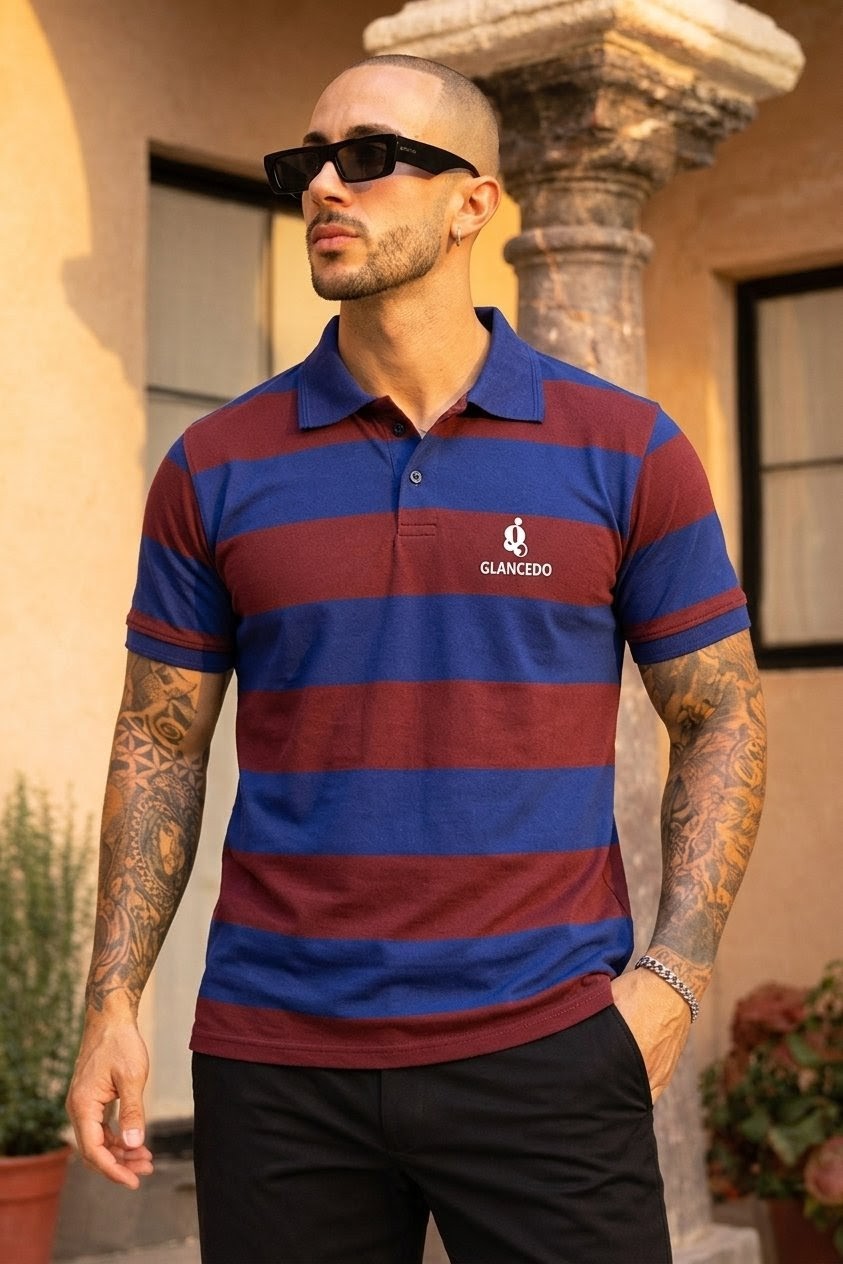 GL-10001 Blue Maroon Polo Shirt Pk Pure Cotton