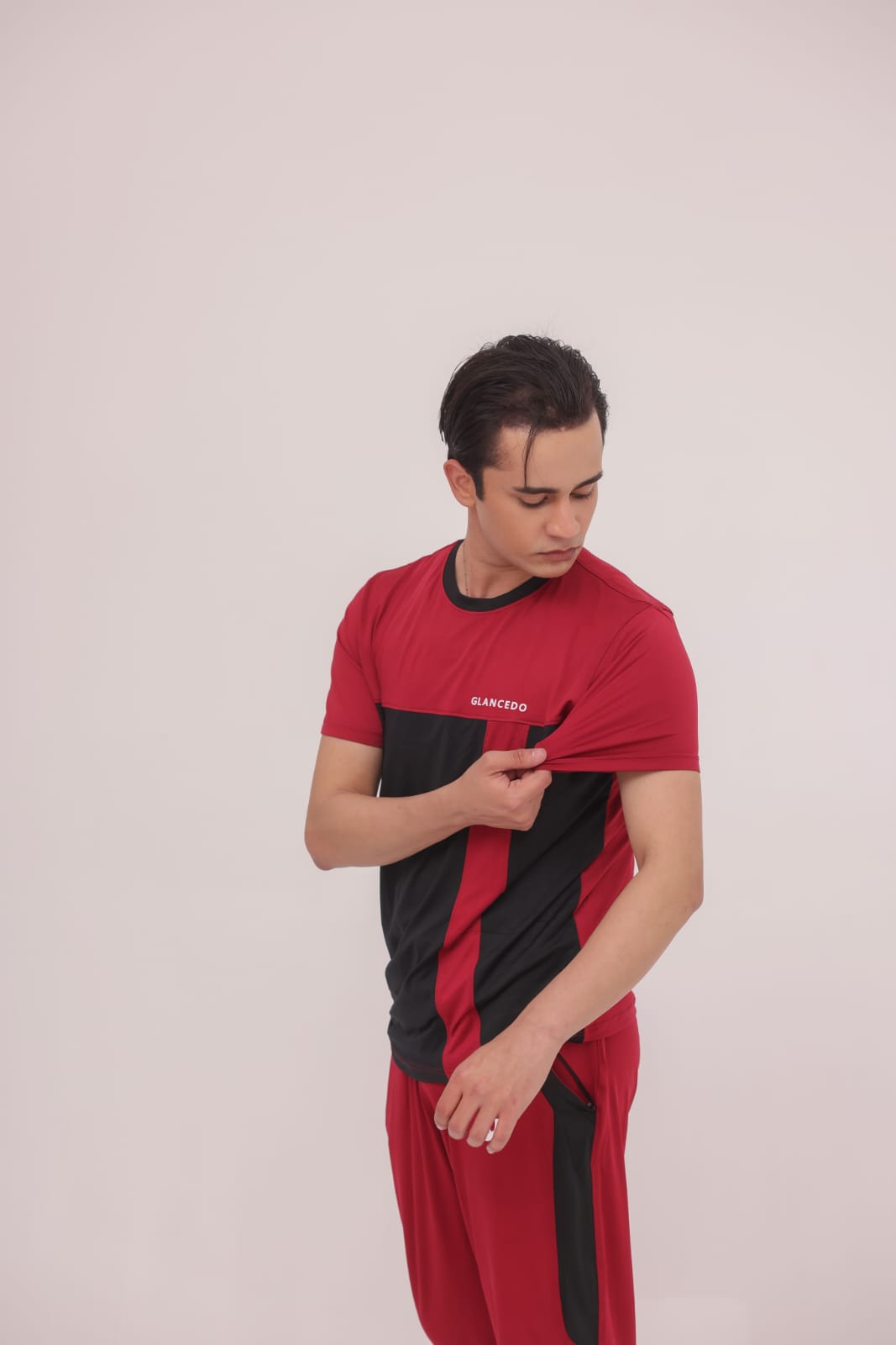 GL-10018 Maroon Black Stretchable Dri fit Tracksuit
